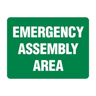 Sign EMERGENCY ASSEMBLY AREA, 300x225mm Metal